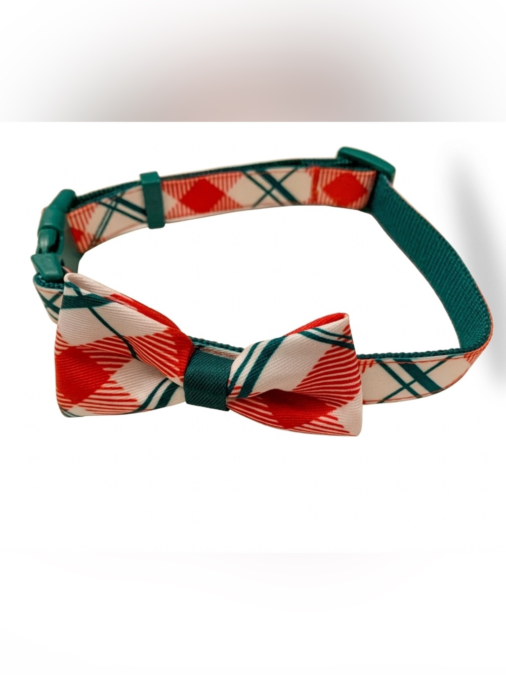 Medium Dog Bow-tie Collar - Red, white and green plaid